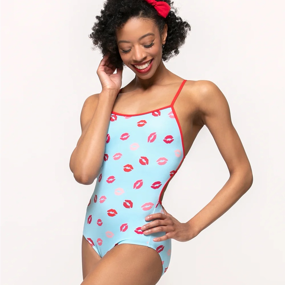 Eleve Renae Leotard with Red Lip Print